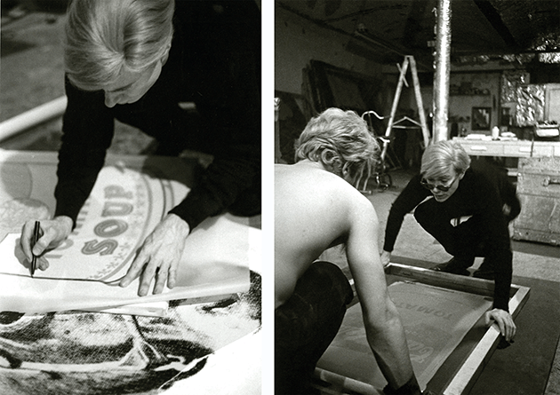 Andy Warhol tracing a Campbell’s Soup silkscreen, The Factory, New York City, circa 1965 © Estate of Nat Finkelstein © 2022 The Andy Warhol Foundation for the Visual Arts, Inc. / Licensed by DACS, London